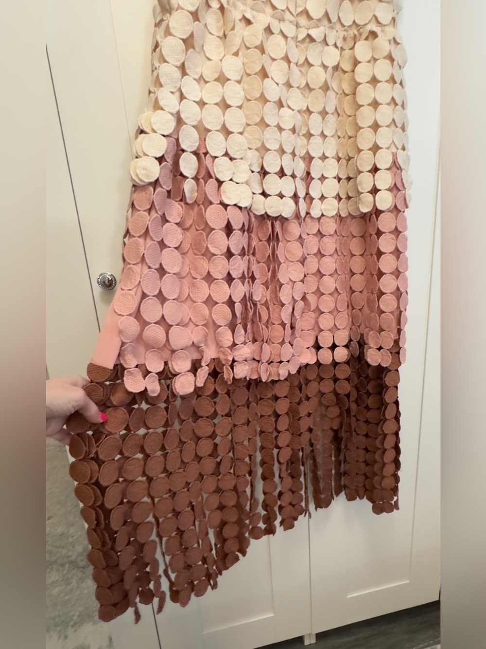 Fringe Tiered Circle Dress Sz MED-LG By Just Me Cream, Pink and Brown NEW! - Picture 3 of 7